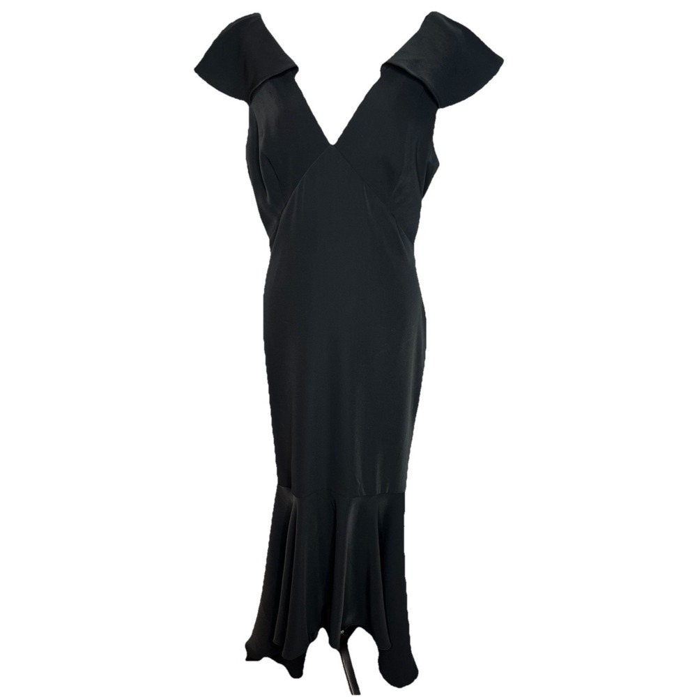Stunning Sachin & Babi Mason Ruffle Gown Black Dress 10 Cap Flutter Sleeve‎ Long